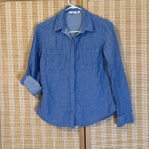 Riders By Lee Womens S Shirt Button Light Blue Chambray Roll Tab Western Boho